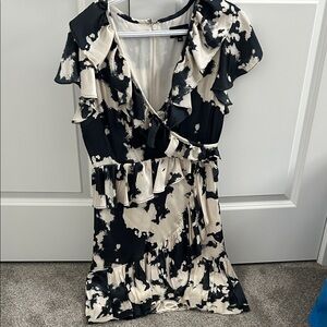 Bardot Asymmetrical Dress in Black and Cream